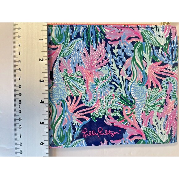 Lilly Pulitzer Multicolor Gold Detail Makeup Travel Zip Bag  Marine Coastal New - Picture 8 of 13